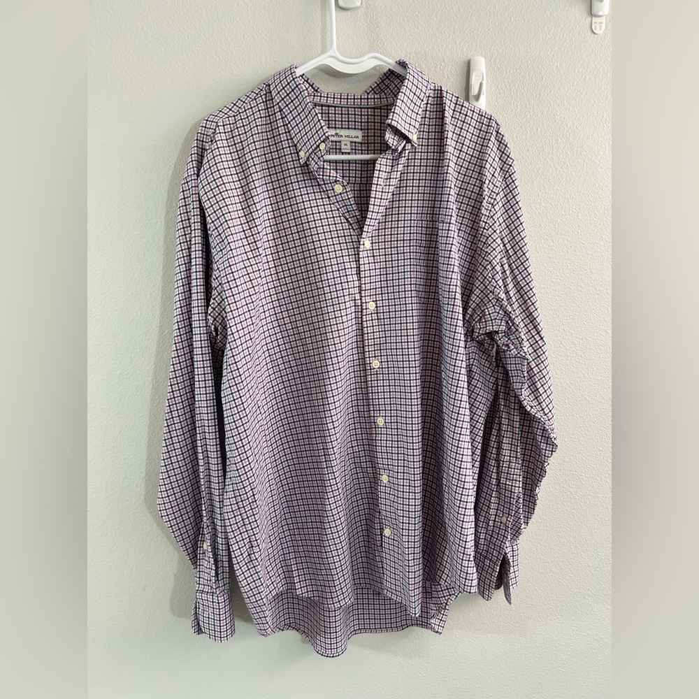 Peter Millar button down purple blue plaid XL